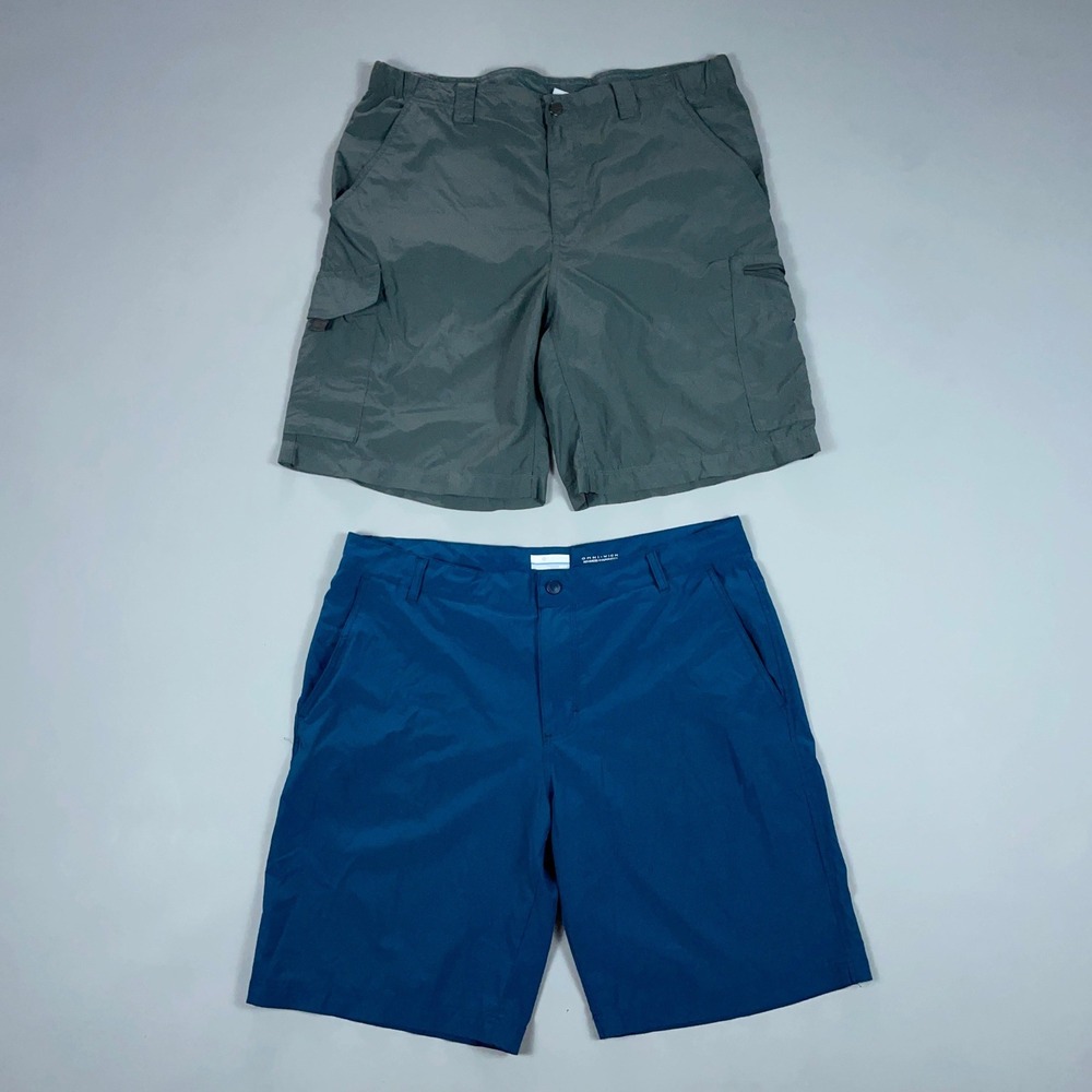 Lot of 2 Columbia Mens Shorts Green Gray Blue Cargo Hiking Fishing 38W 10L